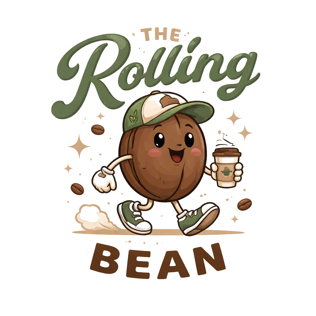 The Rolling Bean mascot logo